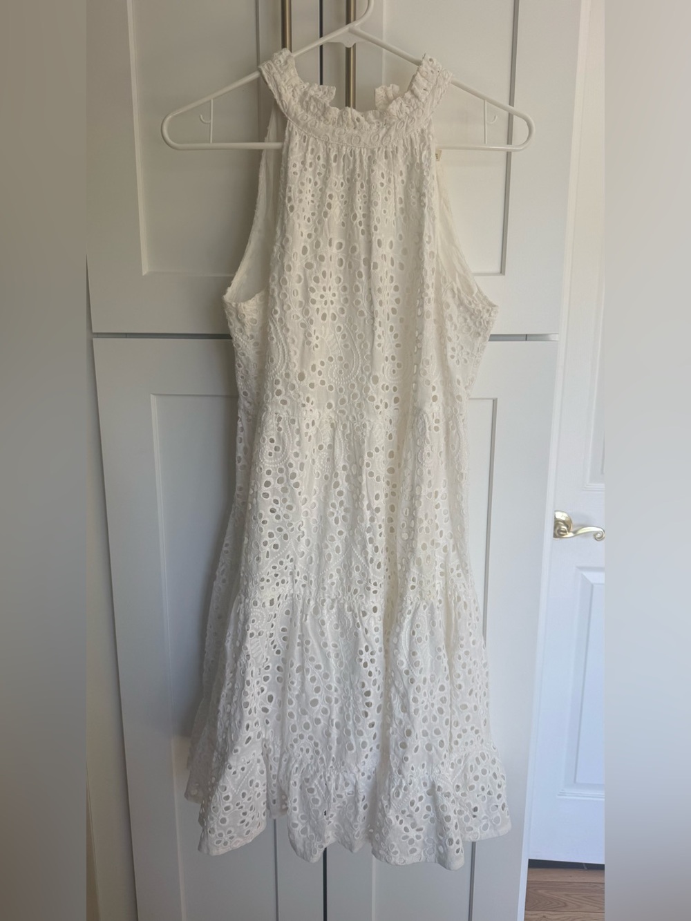 Eliza J White Eyelet Tiered Halter Midi Dress